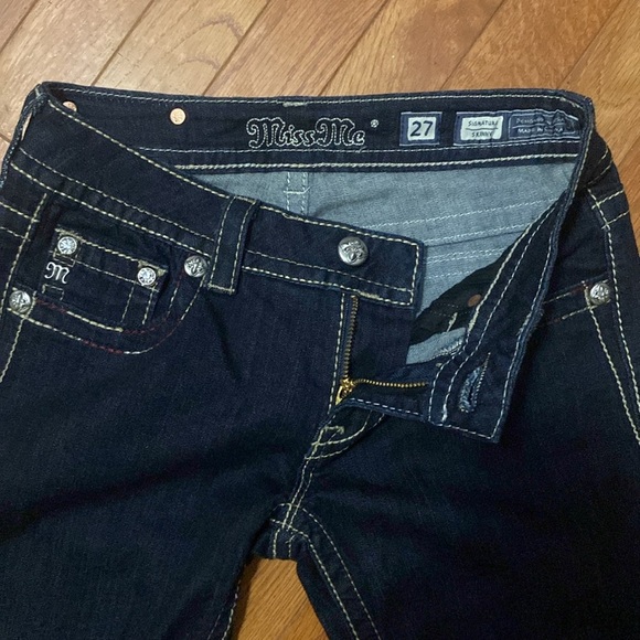 MISS ME SKINNY DARK WASH JEANS SADDLE STITCH POCKET RED,WHITE AND BLUE SZ 27 - Picture 7 of 14
